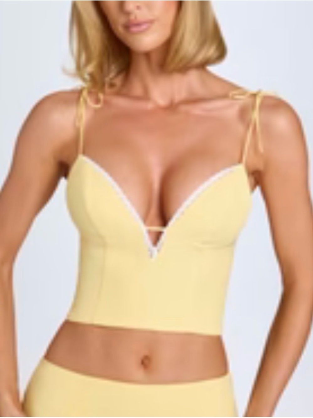 Oh Polly Pale Yellow Tie-Shoulder Plunge Crop Top